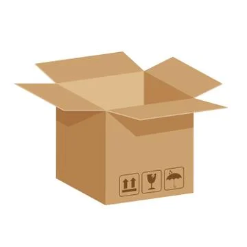 Open crate boxes 3d, cardboard box brown, flat style cardboard parcel boxes,  Stock Illustration