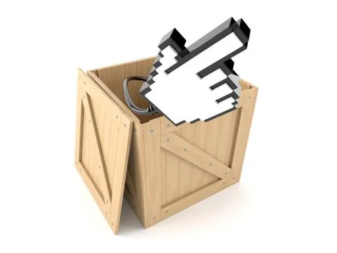Open crate with internet cursor Illustrazione stock