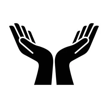 Open Cupped Hands Silhouette Offering Support or Receiving Isolated on Whit.. Stock Illustration