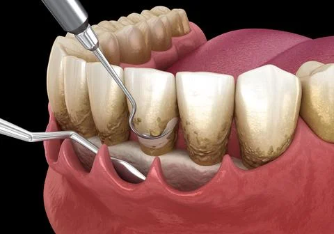 Open curettage: Scaling and root planing (conventional periodontal therapy). Stock Illustration