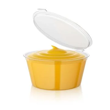 Open curry sauce in dip container isolated on white. 3D rendering, Stock Illustration