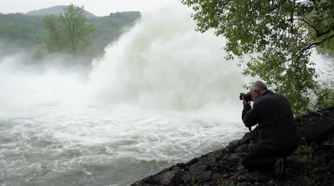 Open dam discharged a large amount of water,close up,tilt up Stock-Footage 37790739