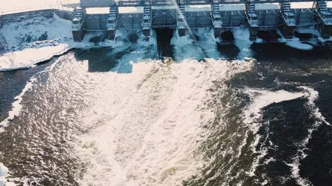 Open dam in winter Stock Footage 170261178