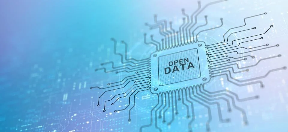 Open Data Concept and Big Data Analytics, Cloud Technology and Digital Transf Stock Illustration