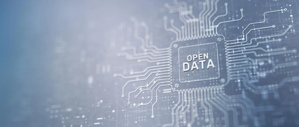Open Data Concept and Big Data Analytics, Cloud Technology and Digital Transf Illustrazione stock