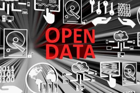 OPEN DATA concept blurred background 3d render illustration Stock Illustration