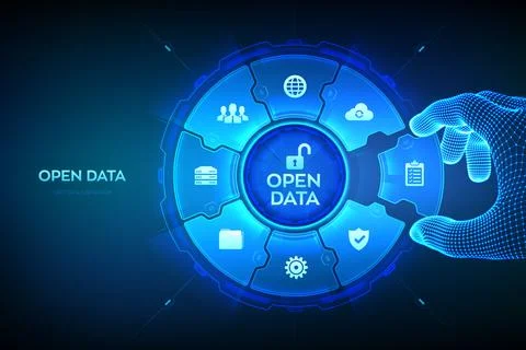 Open data platform concept with API integration, digital database, cloud st.. Stock Illustration