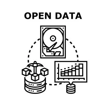 Open data processing, mining, and analysis concept Stock Illustration