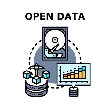Open data processing, mining, and analysis concept Stock Illustration