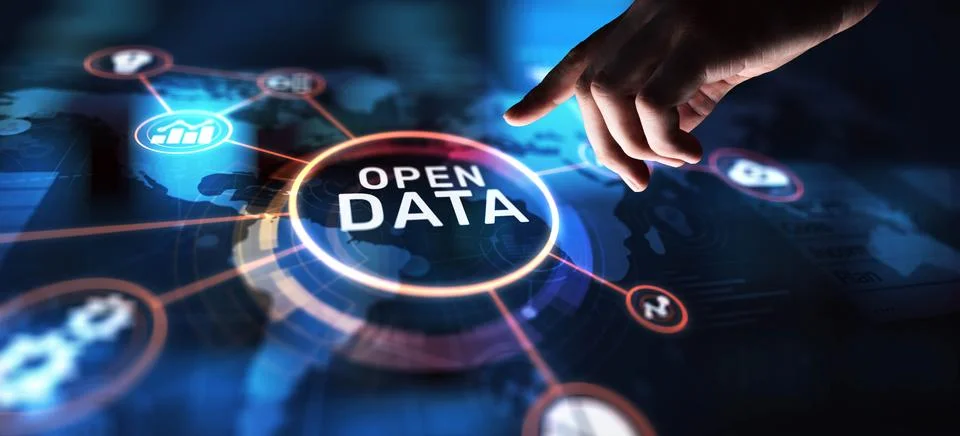 Open Data Promoting Transparency and Accessibility, projection on a virtual s Stock-Fotos