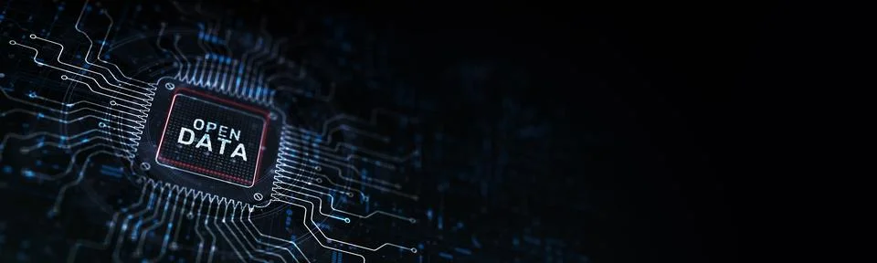 Open Data Promoting Transparency and Accessibility Illustrated on a Processor Foto stock