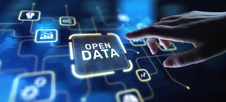 Open Data Promoting Transparency and Accessibility, projection on a virtual s Fotos Stock