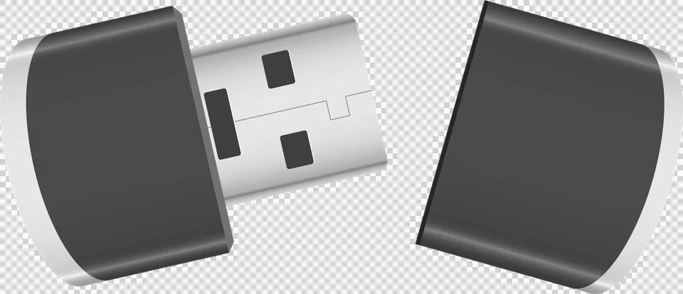 Open data storage device, an unbranded gray and silver USB drive with cap r.. Stock Illustration