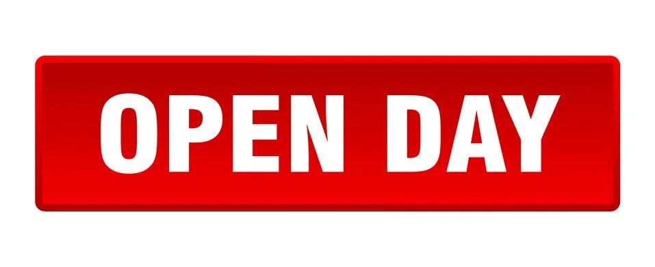 Open day button. open day square red push button 스톡 일러스트