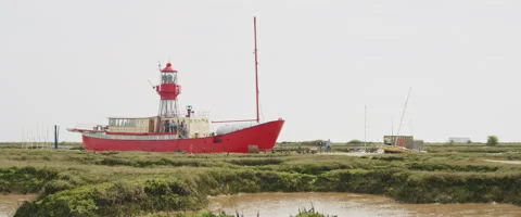Open day for visitors at Trinity lightship moored at Tollesbury Marina Stock Footage 273870750
