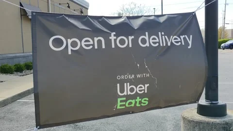 Open for Delivery Uber Eats Signage Stock Footage 152442333