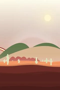 Open desert composition with sand field, desert shrubs, and branching Ilustração Stock