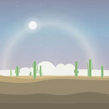 Open desert composition with sand field, desert shrubs, and branching Ilustração Stock