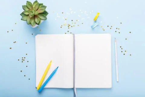 Open diary and markers Stock Photos