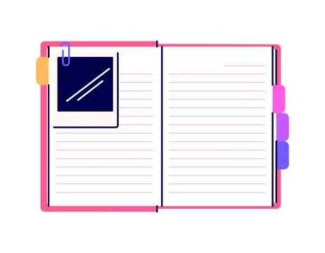 Open diary, blank notebook. Cute pink notepad. Workbook, planner, organizer Stock Illustration