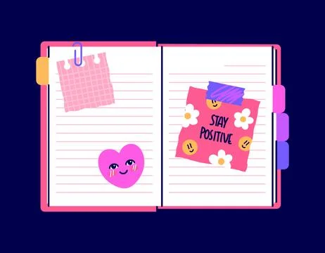 Open diary, blank notebook. Cute pink notepad. Workbook, planner, organizer Stock Illustration
