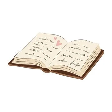 Open diary book with hearts in cozy hand drawn style Stock Illustration