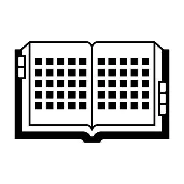 Open Diary Flat Black and White Vector Icon Stock Illustration