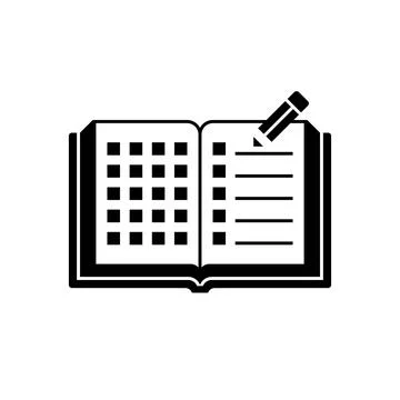 Open Diary with Pencil Flat Black and White Vector Icon Stock Illustration