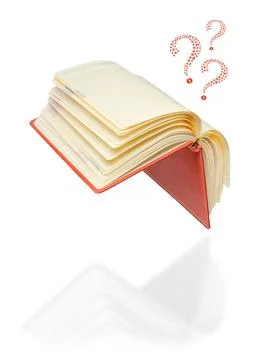 Open diary on a white background with a question from the letters. Stock Illustration