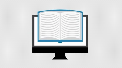 Open Digital Book Displayed on Computer Screen Online Learning Animation Stock Footage 339763434