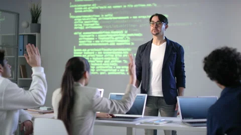 Open Discussion At Computer Programming Class Stock Footage 141986084