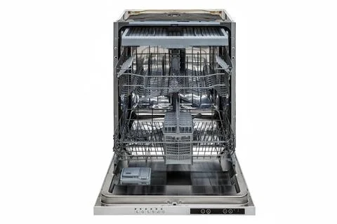 Open Dishwasher Interior Isolated White Stock Photos