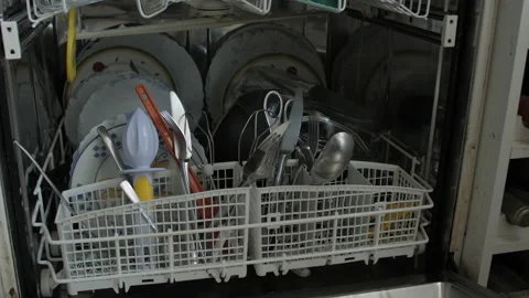 Open dishwasher machine, slider shot Stock Footage 138220934