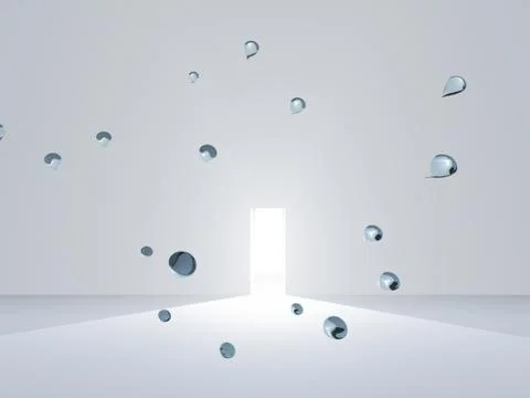 Open doo in white room with drops of pure water Stock Illustration