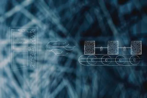 Open door with access to personal data next to internet connection line and b Stock Illustration