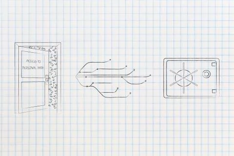 Open door with access to personal data nex to internet connection lines and s Stock Illustration