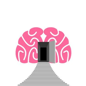 Open door and step of  human brain. Entrance into  subconscious. Vector illus Stock Illustration
