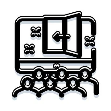 Open door with arrow indicating exit direction Stock Illustration