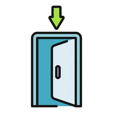 Open door with arrow pointing down icon Illustrazione stock