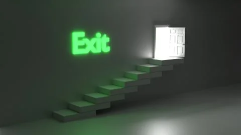 Open door with bright light and exit sign Stock Illustration