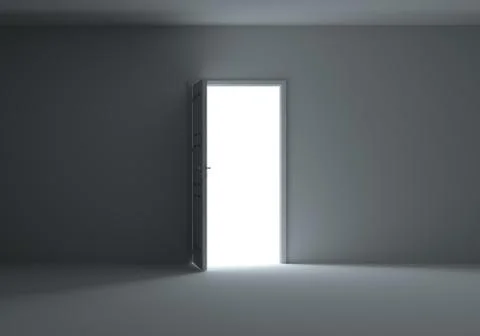 Open door with bright light Illustrazione stock
