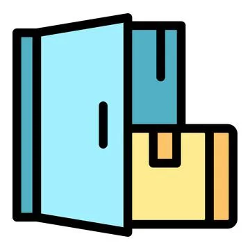 Open door with cardboard boxes for delivery and moving house Stock Illustration