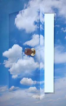 Open door to cloudy sky Stock Photos