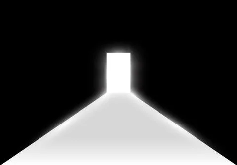 Open the door in a dark room with light passing through it. Light enters through Stock Illustration