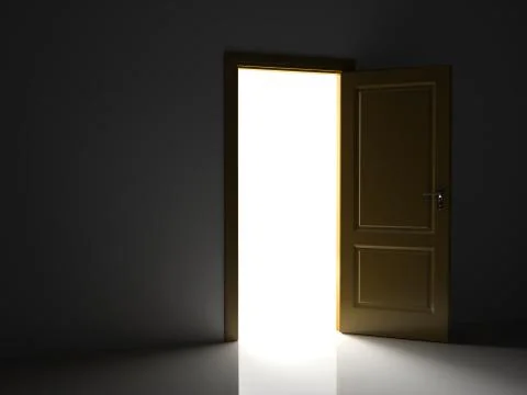 Open door in the dark, in which you can see light. Stock Illustration