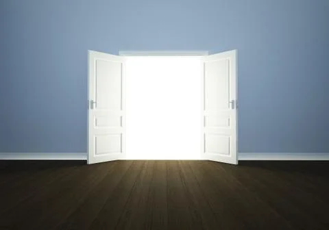 Open door in a empty room Ilustración de archivo