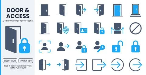 Open door glyph icon set. Login, logout, register, password, face recognition Stock Illustration