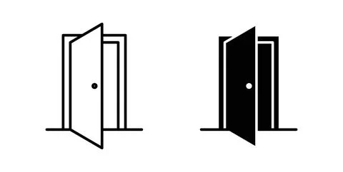 Open door icon in black and white. vector icon pack for websites Stock Illustration