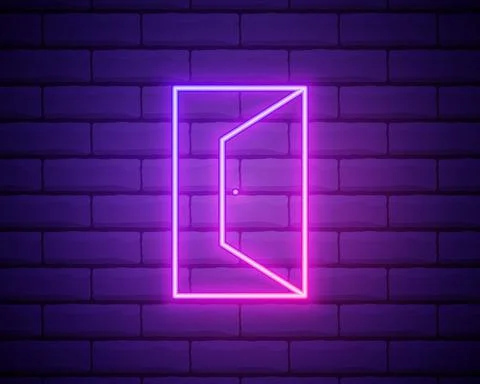 Open door icon neon. Exit. Door frame icon. Entrance symbol. Door way pictogr Иллюстрация