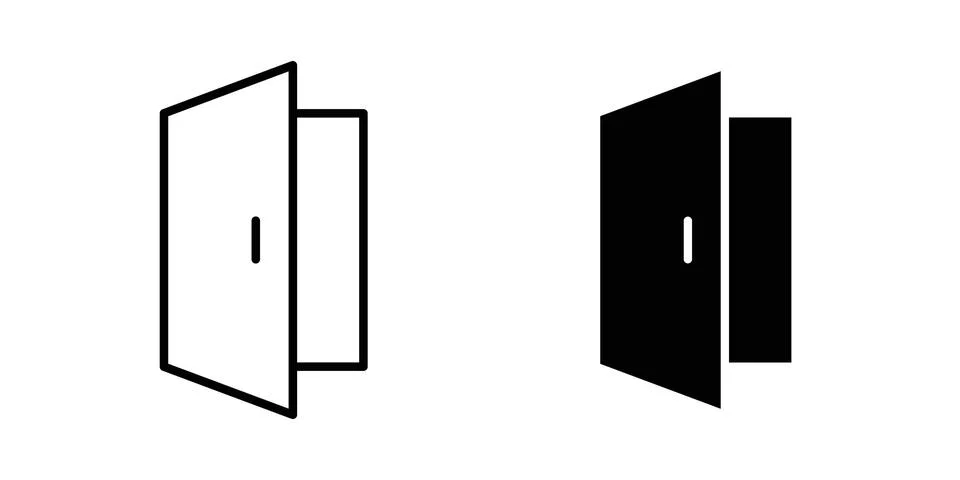 Open door icon solid, line, and editable vector set. Stock Illustration